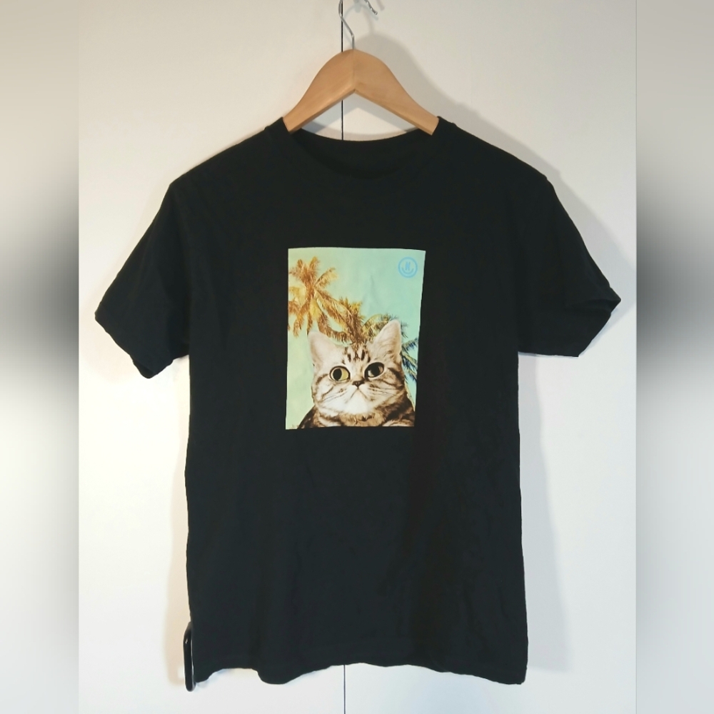 Neff Men’s Black Tee Medium | 100% Cotton | Funny Cat Paradise Graphic T-Shirt